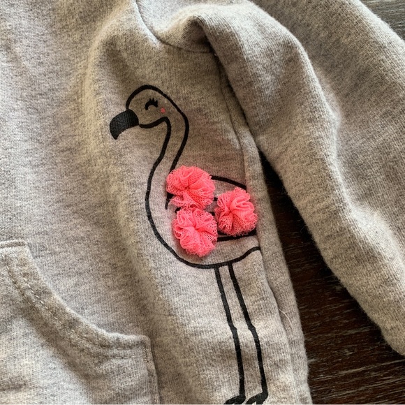 3/$12 Grey Zip Up Hoodie with Flamingo Design - Picture 2 of 5